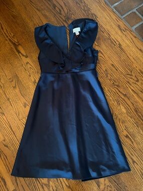 J. Crew Navy Satin One-Shoulder Ruffle Midi Dress
